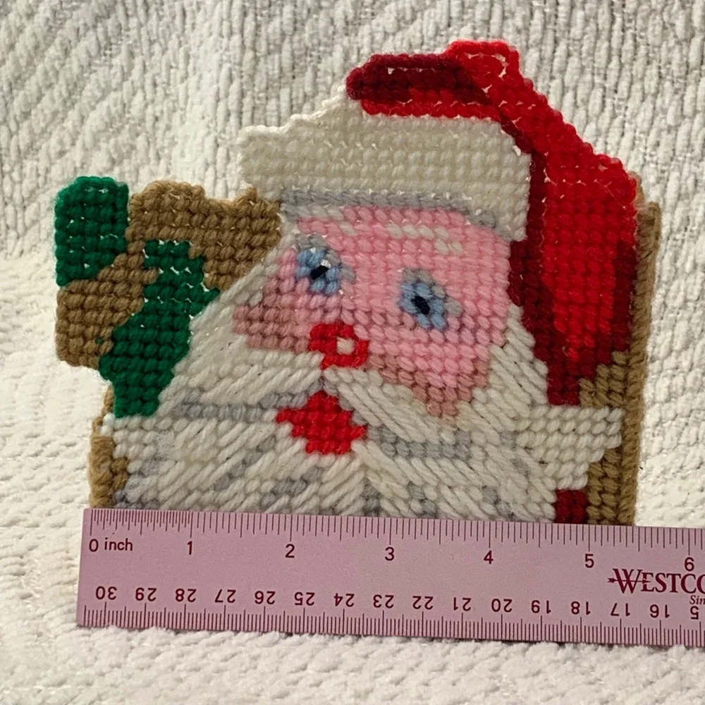 Vintage Christmas Santa Claus Napkin Holder Plastic‎ Canvas Retro Kitchen Decor